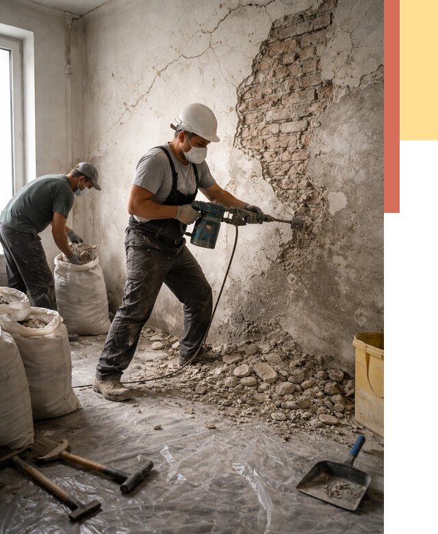 Демонтаж штукатурки со стен в Чебаркуле от 7731 руб/м² — быстро и недорого | ОТДЕЛОЧНИК-Чбр