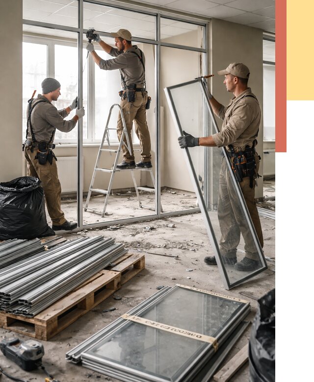 Демонтаж алюминиевых перегородок в Чебаркуле от 4510 руб. — быстро и недорого | ОТДЕЛОЧНИК-Чбр