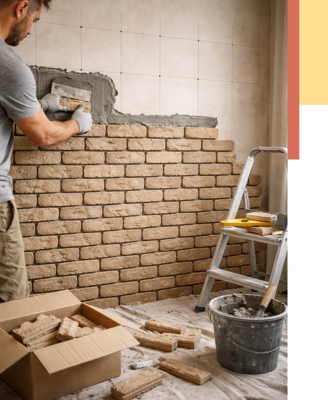 Монтаж декоративного кирпича в Чебаркуле от 3436 руб./м² — быстро и недорого | ОТДЕЛОЧНИК-Чбр