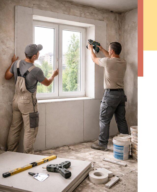 Монтаж откосов из гипсокартона в Чебаркуле от 4832 руб. под ключ | ОТДЕЛОЧНИК-Чбр