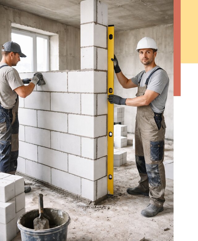 Кладка перегородок из пеноблока в Чебаркуле от 1933 руб. под ключ | ОТДЕЛОЧНИК-Чбр