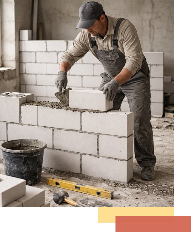 Кладка перегородок из силикатного блока в Чебаркуле