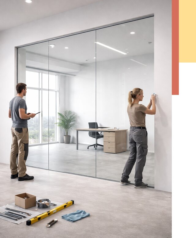 Перегородки из закаленного стекла в Чебаркуле от 10200 руб. под ключ | ОТДЕЛОЧНИК-Чбр