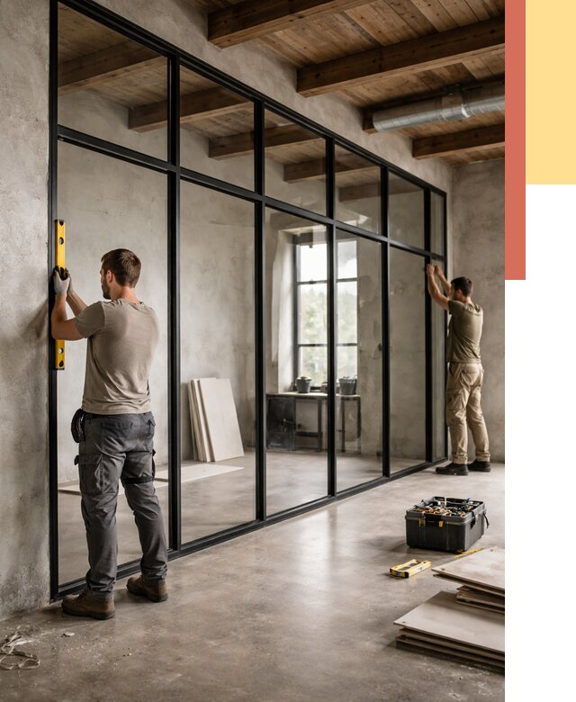 Стеклянные перегородки лофт в Чебаркуле от 11274 руб. под ключ | ОТДЕЛОЧНИК-Чбр