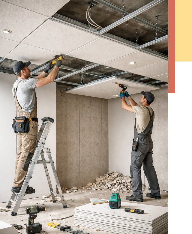 Монтаж акустического потолка в Чебаркуле от 6979 руб/м2 — быстро и недорого | ОТДЕЛОЧНИК-Чбр