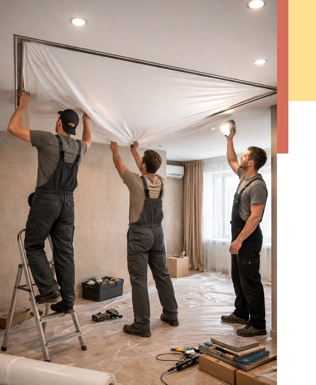 Монтаж ПВХ натяжного потолка в Чебаркуле от 3758 руб. под ключ | ОТДЕЛОЧНИК-Чбр