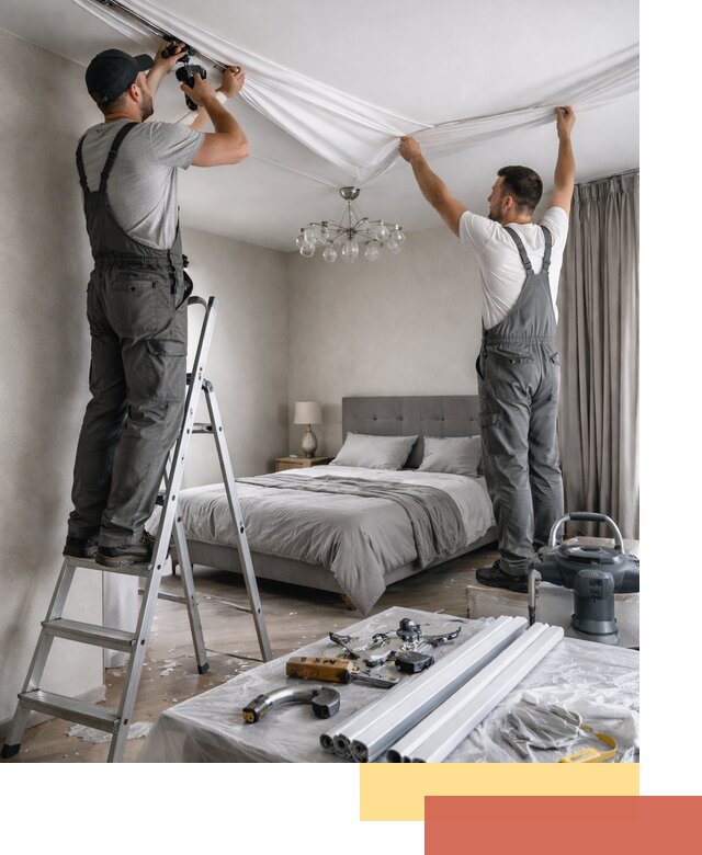 Монтаж натяжного потолка в спальне в Чебаркуле