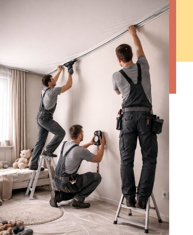 Монтаж натяжного потолка в детской в Чебаркуле от 3758 руб. — быстро и недорого | ОТДЕЛОЧНИК-Чбр