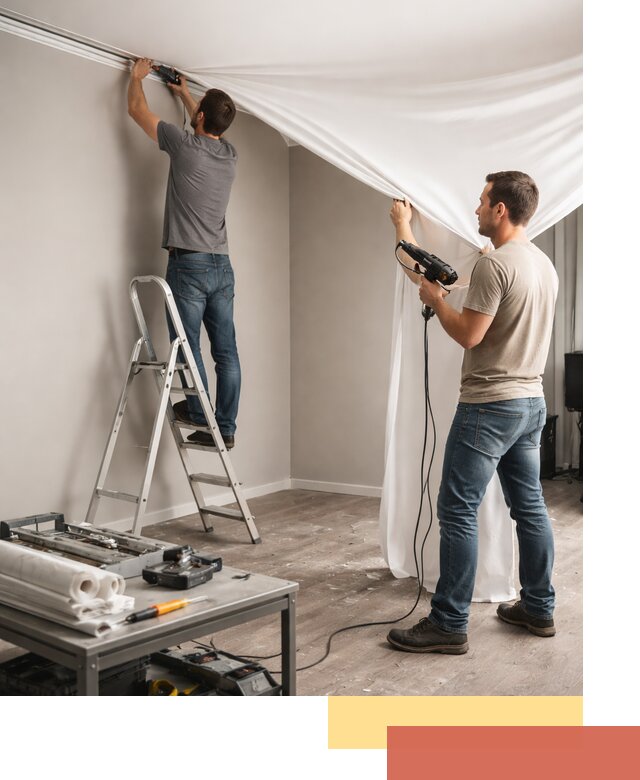 Монтаж натяжного потолка в студии в Чебаркуле