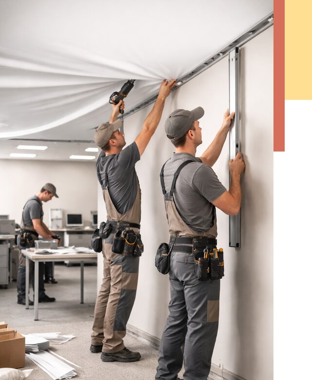 Монтаж натяжного потолка в офисе в Чебаркуле от 483 руб/м² — быстро и недорого | ОТДЕЛОЧНИК-Чбр