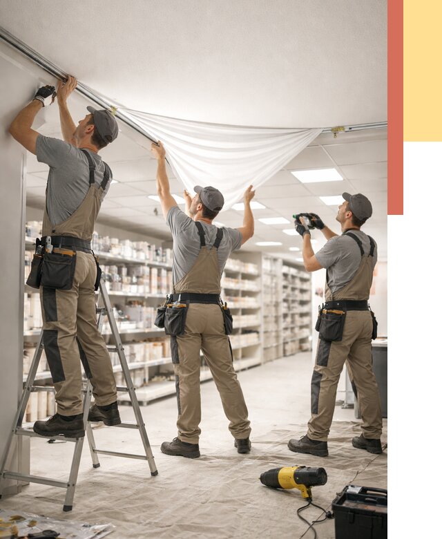 Монтаж натяжного потолка в магазине в Чебаркуле от 4832 руб. быстро и недорого | ОТДЕЛОЧНИК-Чбр