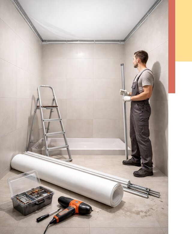 Монтаж натяжного потолка в санузле в Чебаркуле от 1986 руб. — ОТДЕЛОЧНИК-Чбр