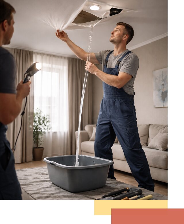 Слив воды с натяжного потолка в Чебаркуле быстро и аккуратно