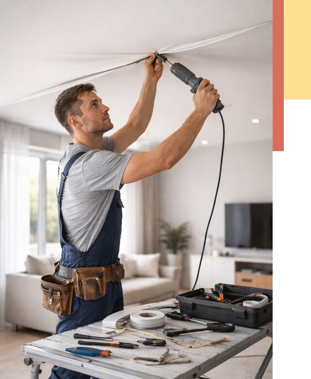 Ремонт натяжных потолков в Чебаркуле от 10200 руб. под ключ — ОТДЕЛОЧНИК-Чбр