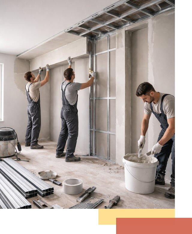 Монтаж потолка из гипсокартона с нишей в Чебаркуле