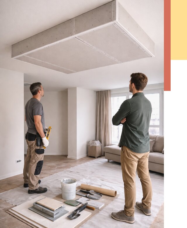 Короб на потолке из гипсокартона в Чебаркуле от 2362 руб. — монтаж и услуги под ключ | ОТДЕЛОЧНИК-Чбр