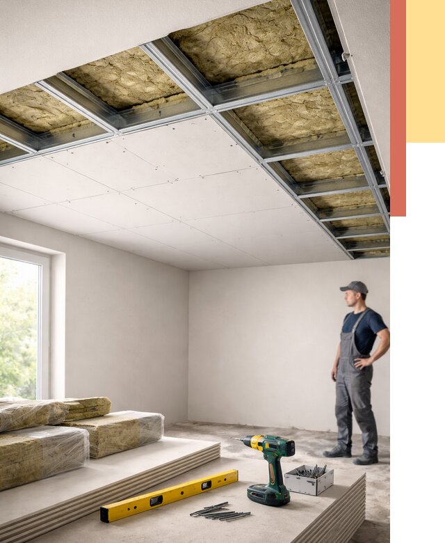 Звукоизоляция потолка ГКЛ в Чебаркуле от 1020 руб. — монтаж под ключ | ОТДЕЛОЧНИК-Чбр