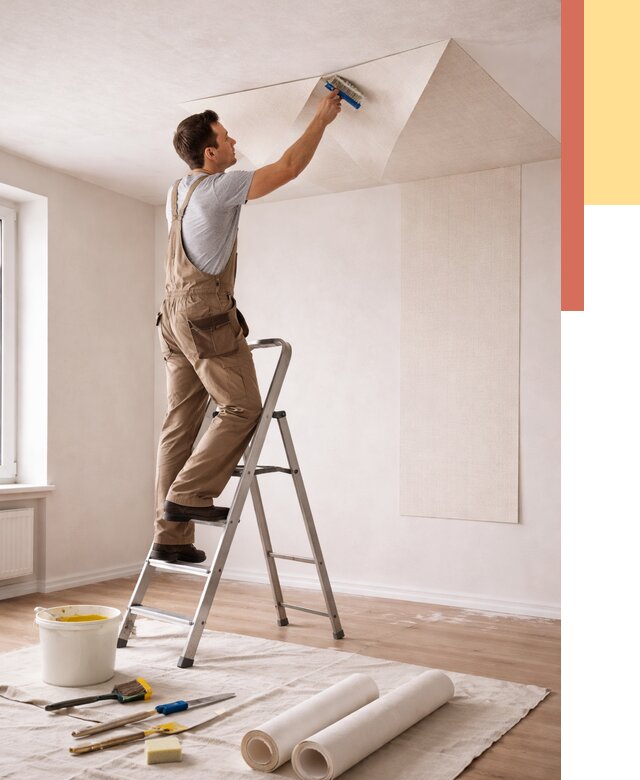 Поклейка обоев на потолок в Чебаркуле от 4832 руб. быстро и недорого | ОТДЕЛОЧНИК-Чбр